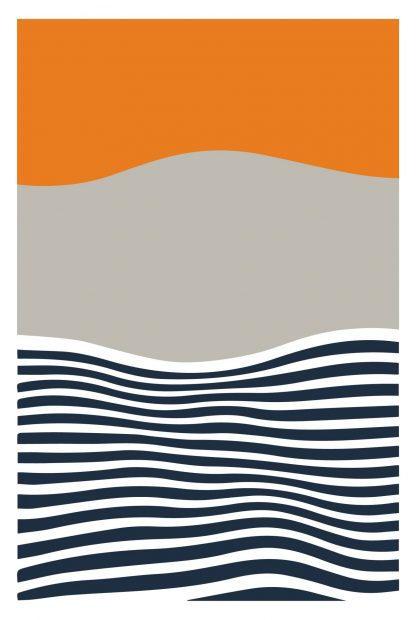 Abstract sunset with gray mountain poster