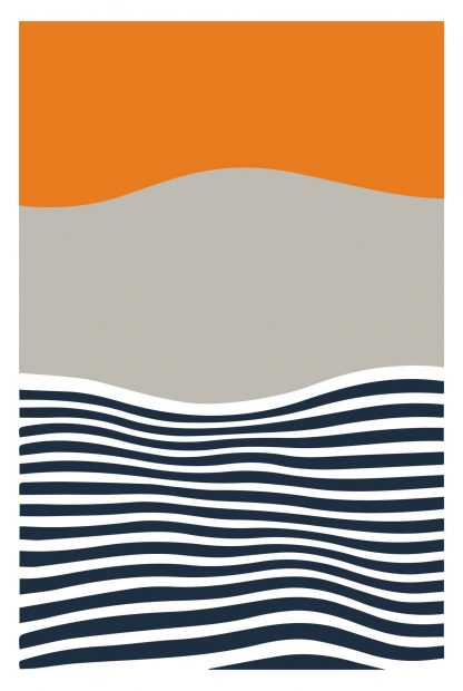 Abstract sunset with gray mountain poster