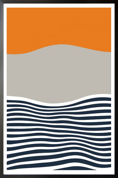 Abstract sunset with gray mountain poster with frame