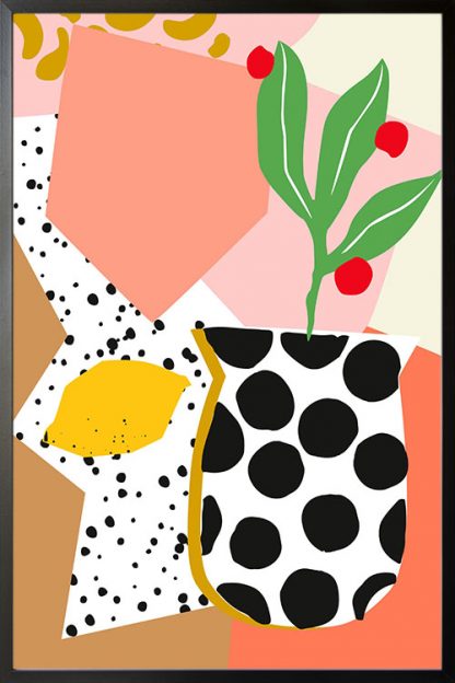 Abstract vase and lemon poster with frame