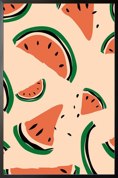 Abstract watermelon pattern poster with frame
