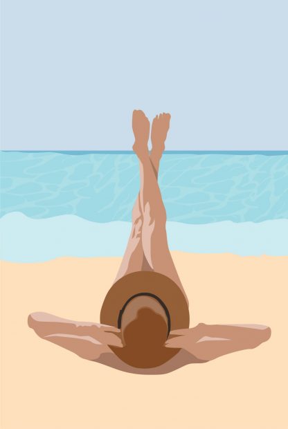 Sunbathe in beach blue water poster
