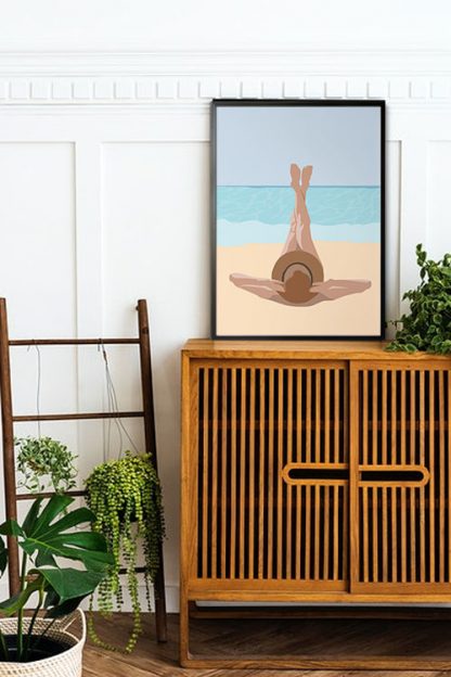 Sunbathe in beach blue water poster in interior