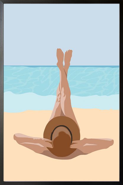 Sunbathe in beach blue water poster with frame