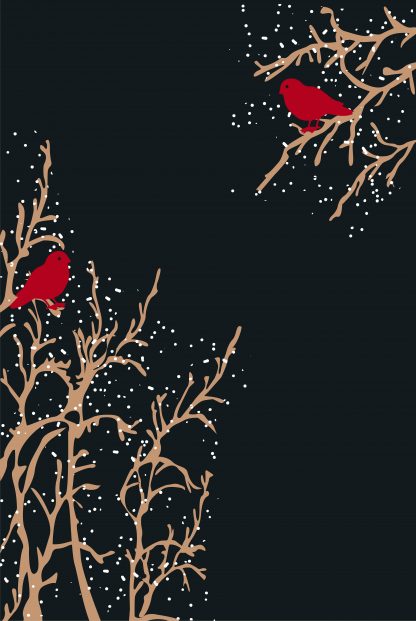 Red birds on branch holiday poster