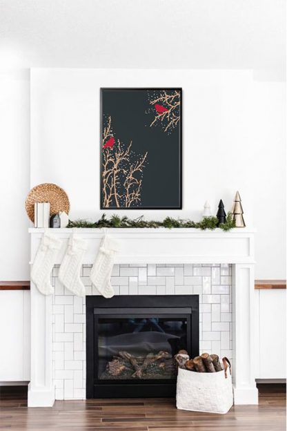 Red birds on branch holiday poster