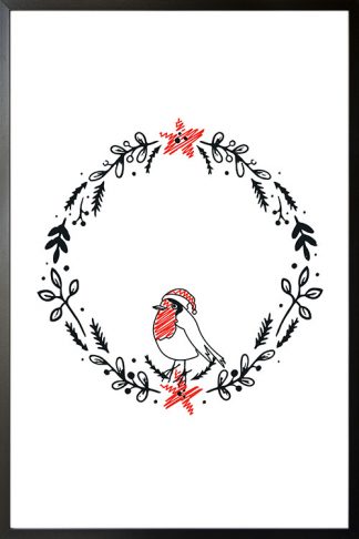 Bird on wreath holiday poster