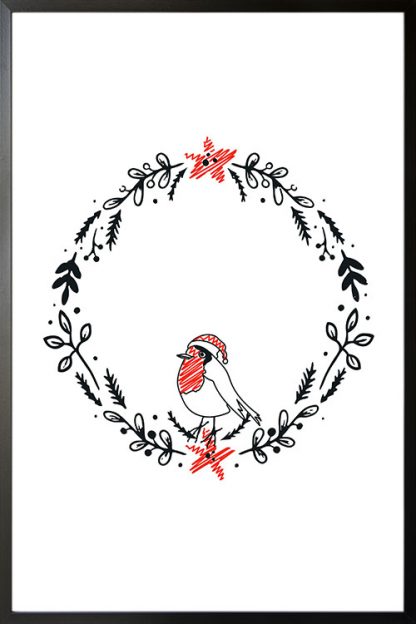 Bird on wreath holiday poster