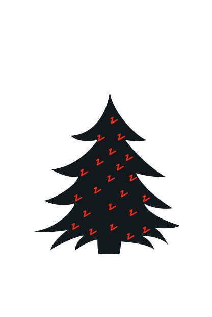 Black Christmas tree and red scribbles poster