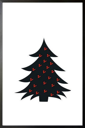 Black Christmas tree and red scribbles poster