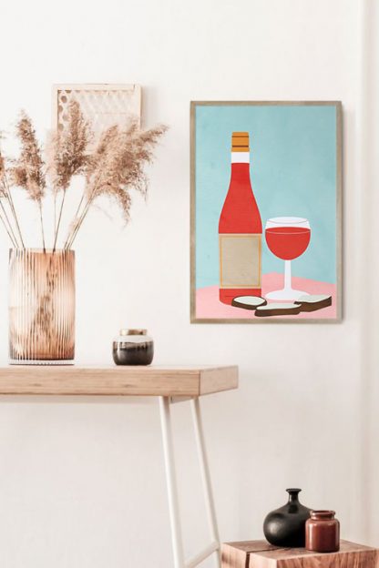 Wine and bread art print poster