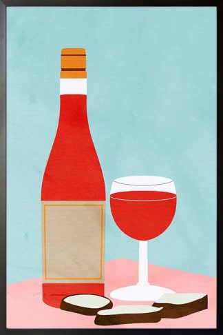 Wine and bread art print poster