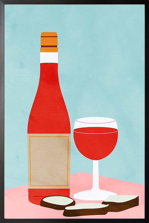 Wine and bread art print poster