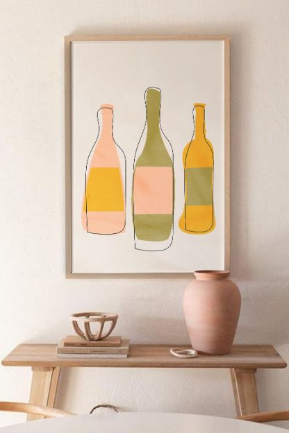 An art print poster of 3 wine bottle