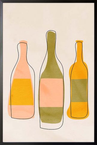 An art print poster of 3 wine bottle