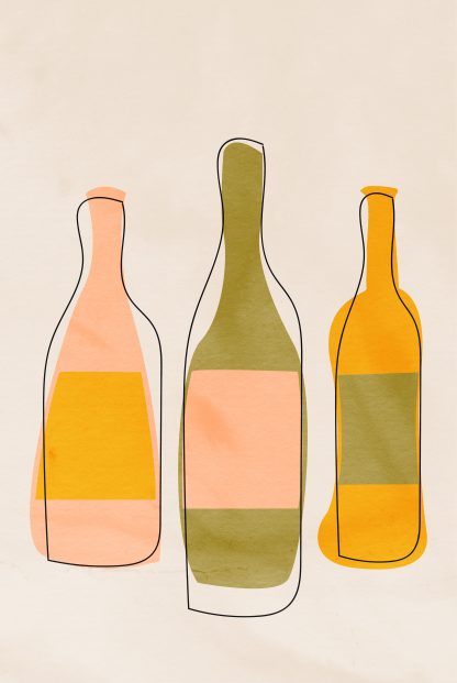 An art print poster of 3 wine bottle