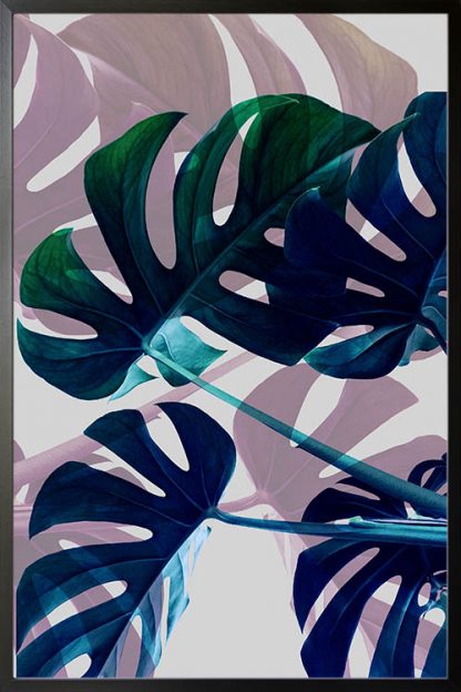 Tropical leaves in blue tone poster