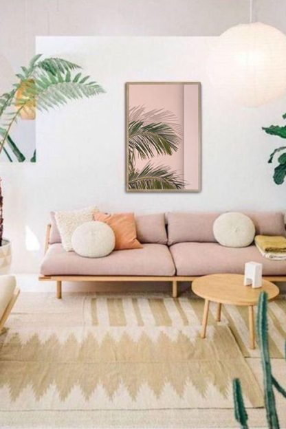 Palm leaves in pinkish background poster