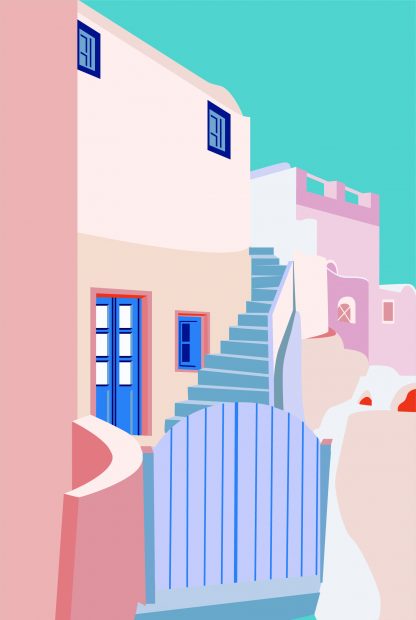 Santorini illustration art poster