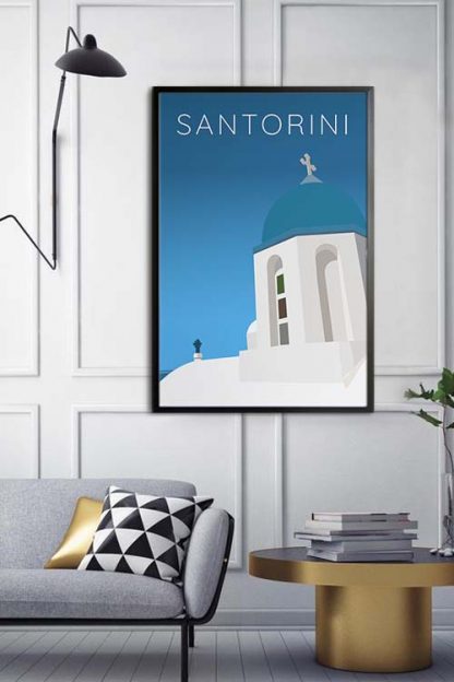 Santorini Travel Poster in interior