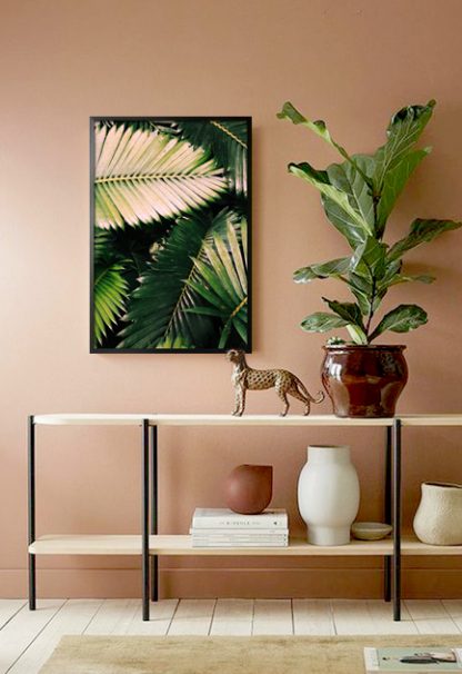 Aesthetic rainforest leaves poster in interior