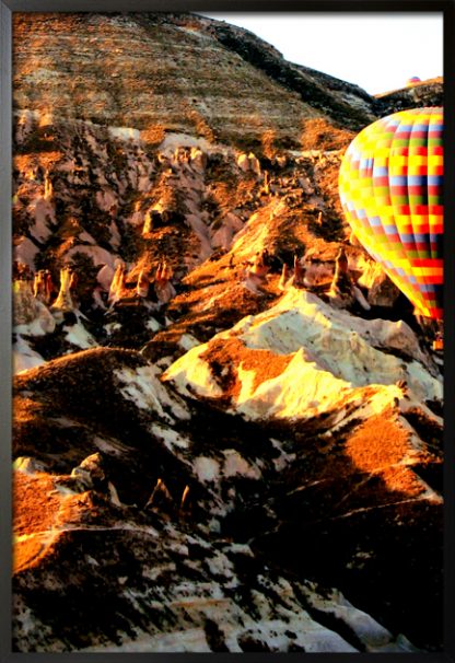 Hot air balloon and rock formation poster with frame