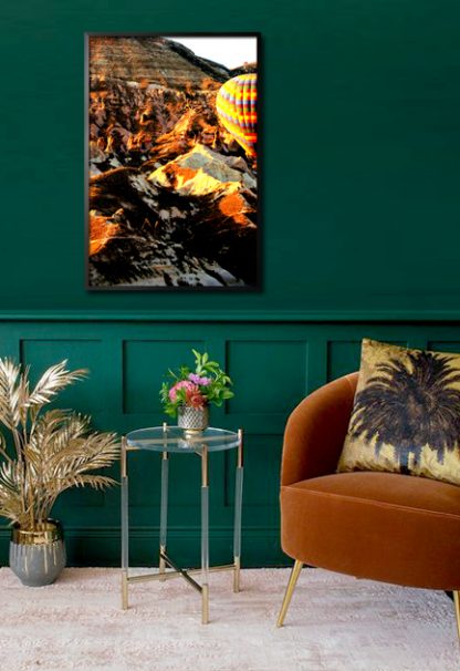 Hot air balloon and rock formation poster in interior