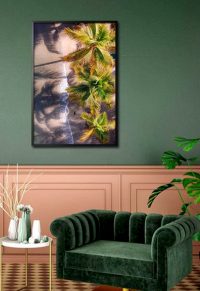 Aerial beach with vibrant trees poster in interior