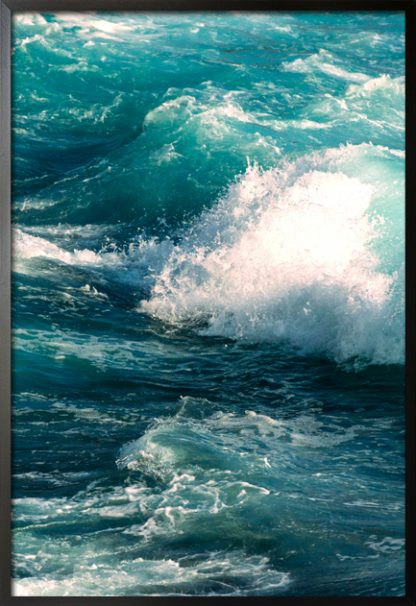Blue tone waves and splashes poster with frame