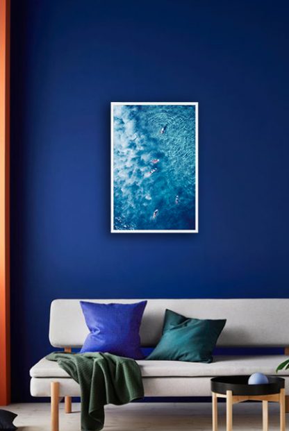 Surfing on a blue water Poster