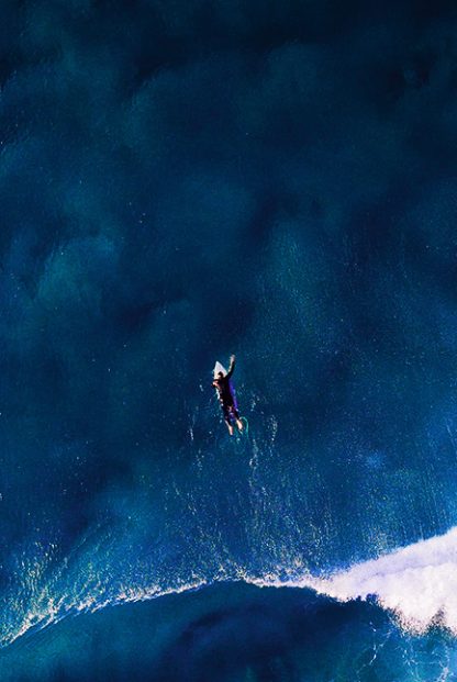 Surfing on a dark blue sea Poster