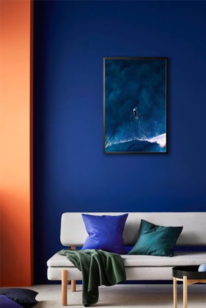 Surfing on a dark blue sea Poster