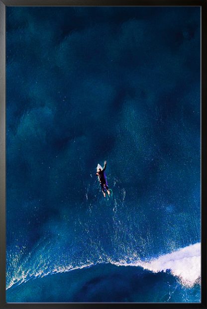 Surfing on a dark blue sea Poster