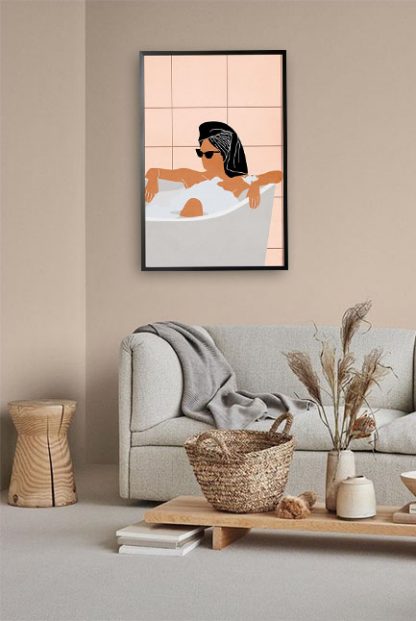 Women in bath tub Poster in interior