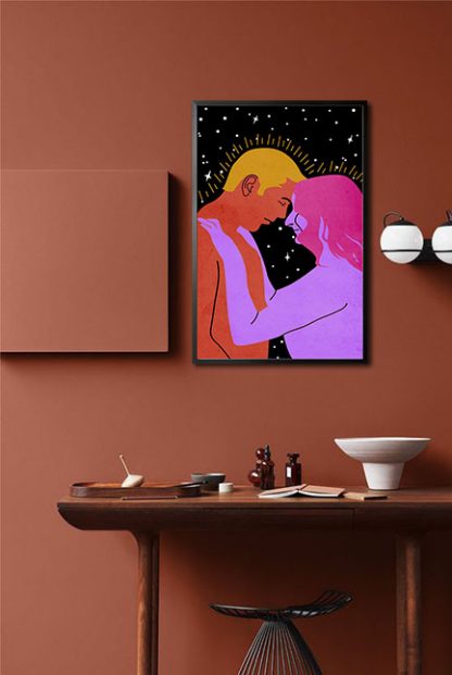 Couple in galaxy Poster in interior