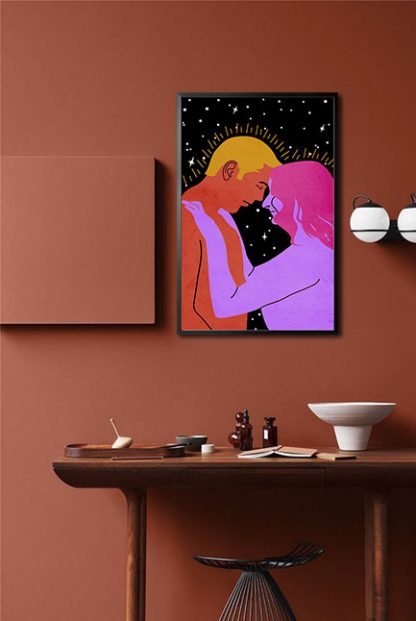 Couple in galaxy Poster in interior