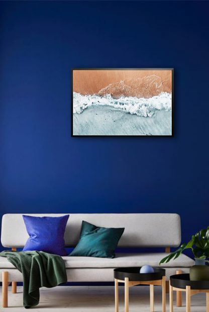 Waves and sand from top Poster in interior