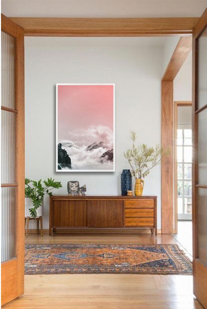 Cloud, rock and pastel sky Poster in interior