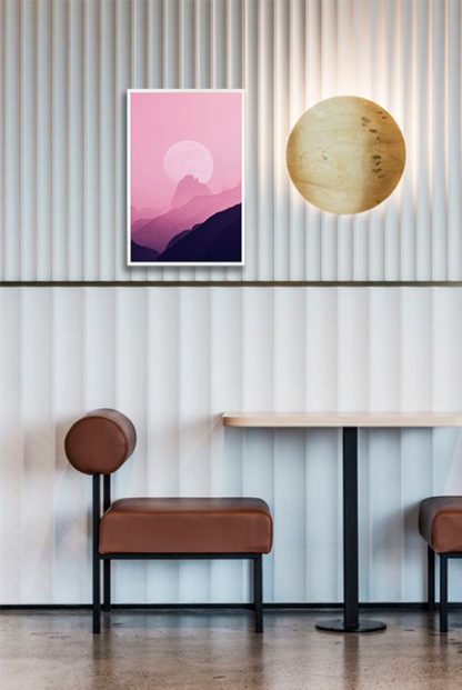 Pink sky, moon and mountain Poster in interior