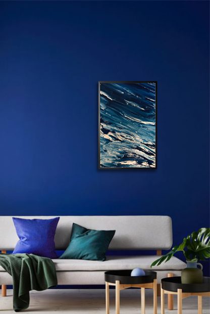 Blue water waves on canvas Poster in interior