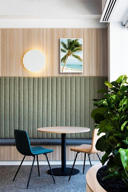 Beautiful beach with huge palm tree Poster in interior