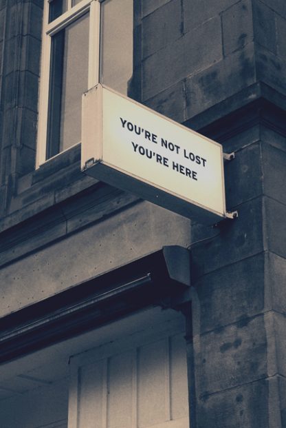 You're not lost you're here building sign poster