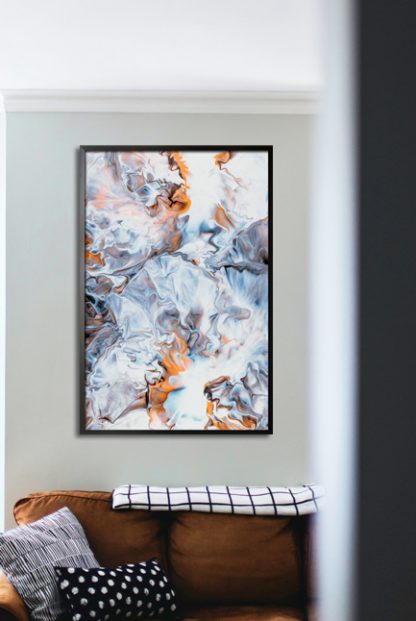 Messy abstract art poster in interior
