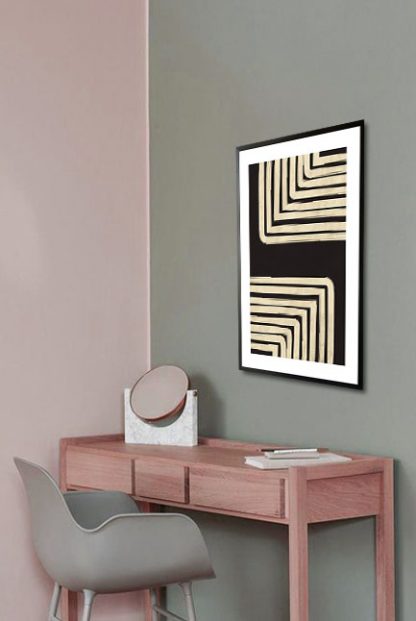 Black and beige art 11 poster in interior