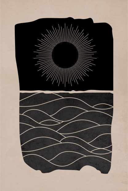 Sea in dark sunburst poster