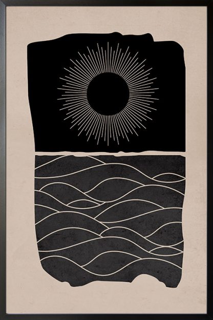 Sea in dark sunburst poster