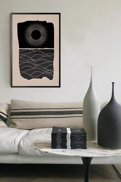 Sea in dark sunburst poster