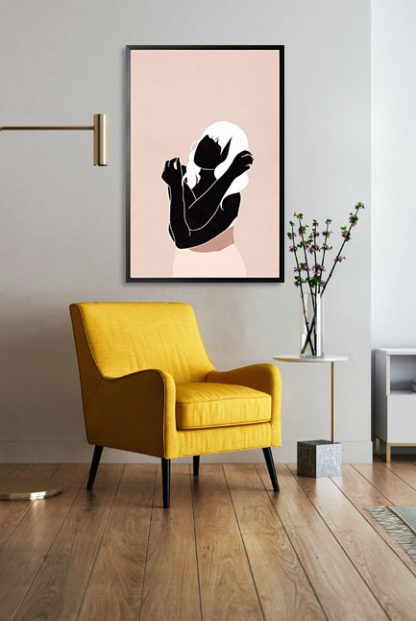 Minimal black woman in pink tone poster in interior