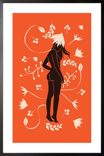Lady on botanical pattern 1 poster