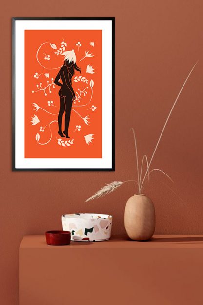 Lady on botanical pattern 1 poster in interior